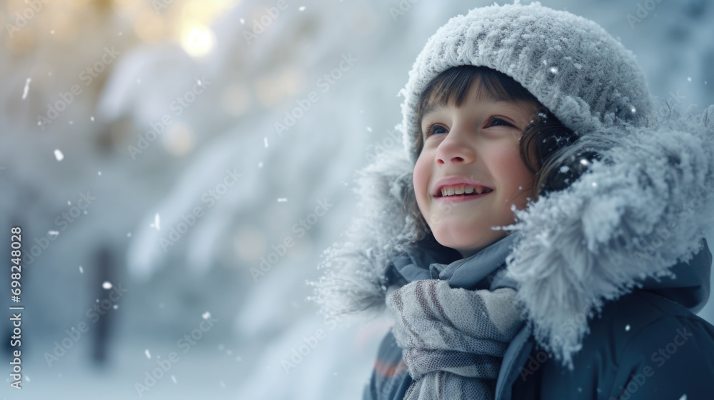Young boy dressed in winter coat and scarf. Suitable for winter-themed designs and advertisements. Young boy dressed in winter coat and scarf. Suitable for winter-themed designs and advertisements.