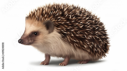 Hedgehog standing on white surface. Suitable for nature, wildlife, and animal-themed designs.