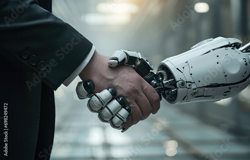 Robots shaking hands new technology