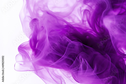 Violet Smoke Swirls on White Background.