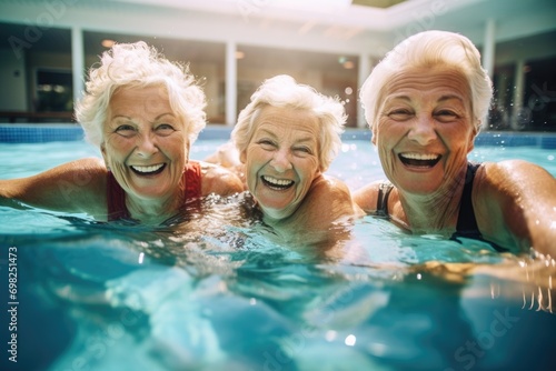 Group portrait of happy senior women swimming in pool © CojanAI