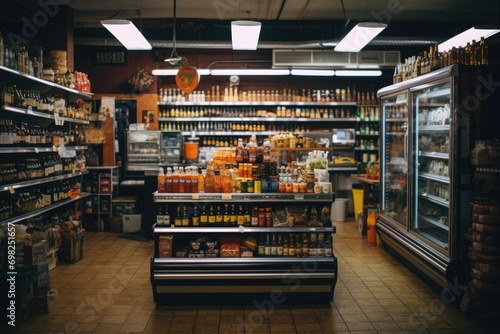 Interior of empty small corner store
