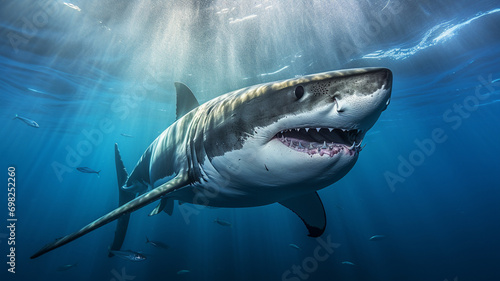a great white shark  piercing gaze  intense details