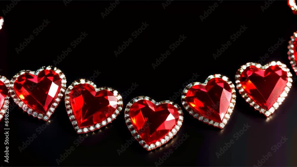Red gemstone hearts on black background Red gemstone hearts on black background