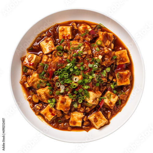 Plate of Sichuan Mapo Tofu on transparent background PNG image