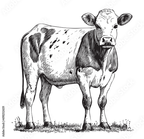 Cow calf sketch hand drawn engraving style illustration