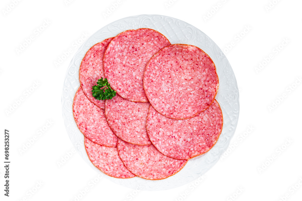 salami sausage meat ready to eat eating cooking appetizer meal food snack on the table copy space food background rustic top view salami sausage meat ready to eat eating cooking appetizer meal food snack on the table copy space food background rustic top view