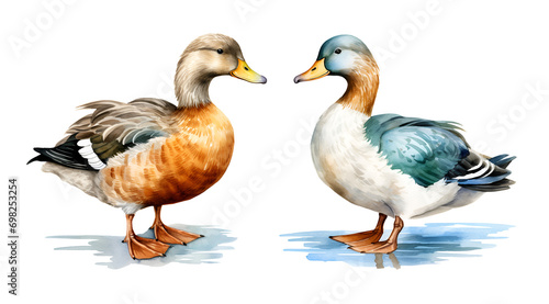 Carolina duck, watercolor clipart illustration with isolated background.