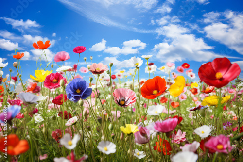 Meadow with blooming colorful wildflowers © eyetronic