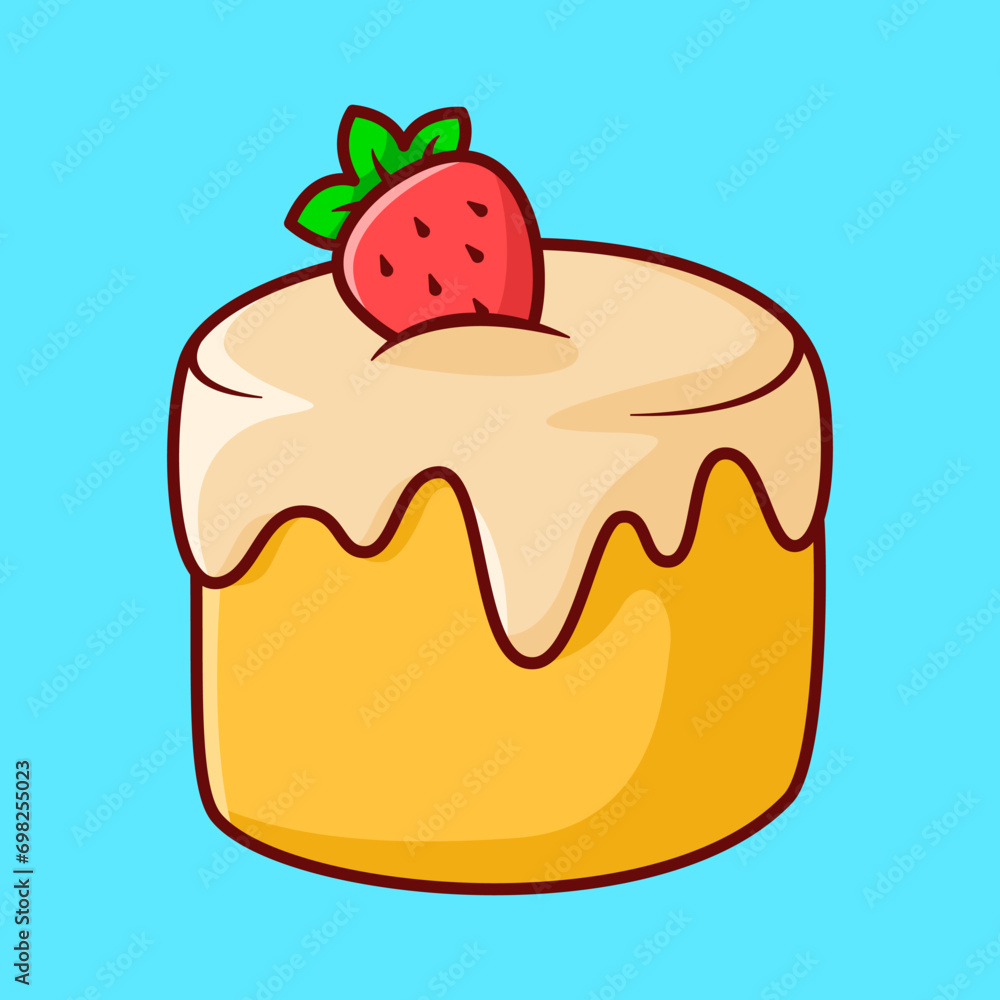 Vector cute Cake with strawberries illustration cartoon doodle flat colorful line art vector design isolated object icon