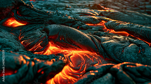 The texture of the hot lava field, generative AI background  photo
