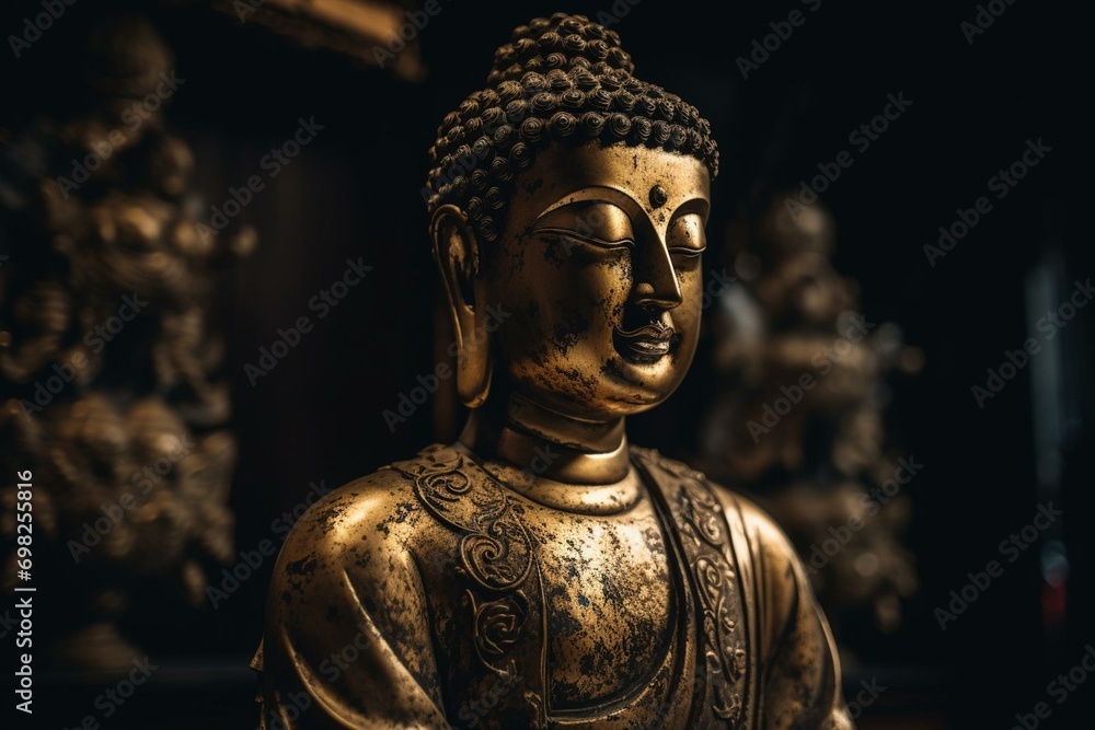 A Buddha statue made of gold. Generative AI