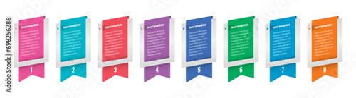 ribbon, paper infographic template. eight step informational template. annual report, magazine, business, web, internet infographic template