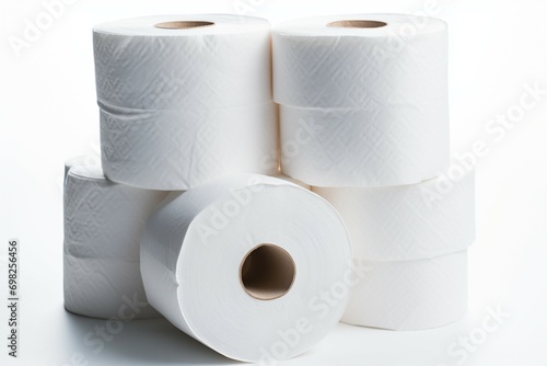 Tissue paper rolls stacked on white background with clipping path