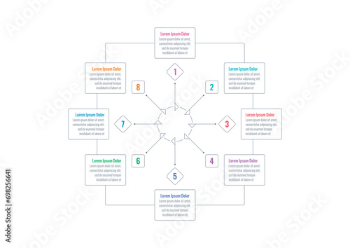 schematic infographic template. eight option informational templates. web, internet, magazine, business, annual report infographic template