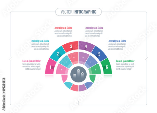 semicircle infographic template. six section information template. web, internet, annual report, magazine infographic template
