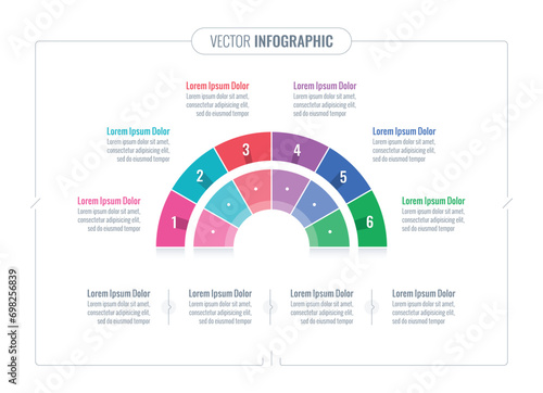 semicircle information template. six section information template. web, internet, annual report, magazine infographic template