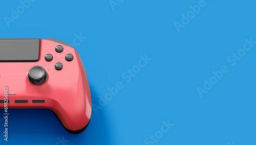 Realistic red video game joysticks or gamepads on blue background