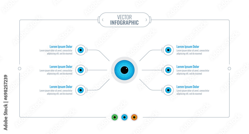 six steps blue eye infographic template. six tabbed eye info template. eye health information template - obrazy, fototapety, plakaty 