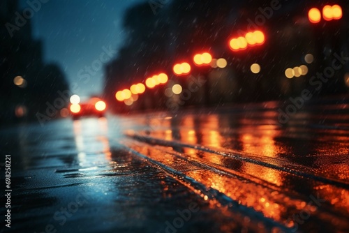 Light of car on road in the night, blurred background in rainy day. create using generative AI tool
