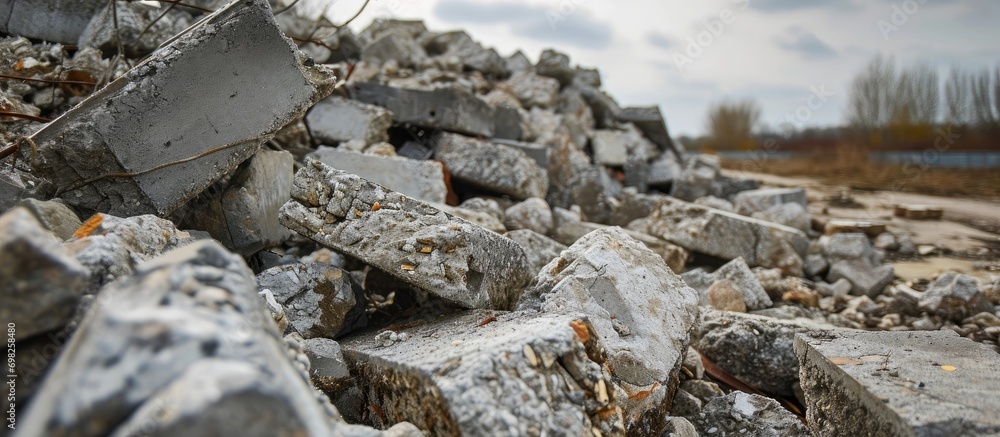 The countryside's long-lasting pile of concrete debris from road demolition. The countryside's long-lasting pile of concrete debris from road demolition.