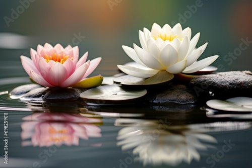 Graceful lotus and stone on serene water, a beautiful composition