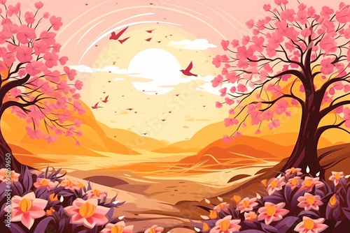 Beautiful spring landscape background illustration