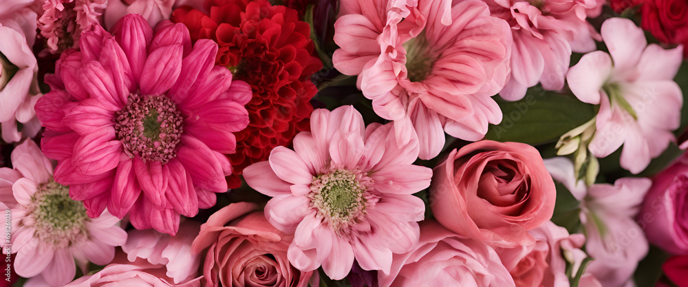 Vibrant Floral Bliss: High-Angle View of a Bouquet with Red and Pink Petals, Ideal for Backgrounds, Celebrations, and Decorative Patterns - Bouquet of Rink and Red Flowers Vibrant Floral Bliss: High-Angle View of a Bouquet with Red and Pink Petals, Ideal for Backgrounds, Celebrations, and Decorative Patterns - Bouquet of Rink and Red Flowers