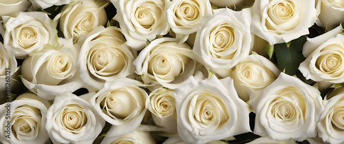 Luxurious Elegance  Creamy White Roses in a Detailed Macro View  Creating a Dreamy and Romantic Atmosphere  Ideal for Special Events and Bridal Celebrations - Close Up of a Bouquet of White Flowers