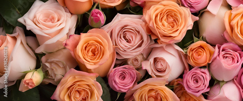 Colorful Dedication  Studio Shot of an Abundance of Roses in White  Pink  and Orange  Perfect for Romantic Celebrations and Symbolizing Fragility and Beaut - Colorful Flower Background