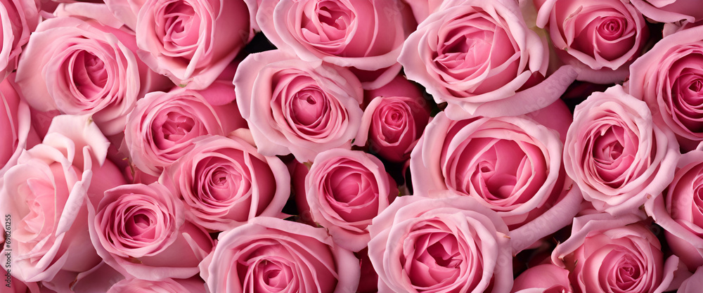 Valentine's Day Delight: A Bunch of Elegant Roses in Various Shades of Pink, Creating a Gentle and Romantic Background - Pink Roses Background Valentine's Day Delight: A Bunch of Elegant Roses in Various Shades of Pink, Creating a Gentle and Romantic Background - Pink Roses Background