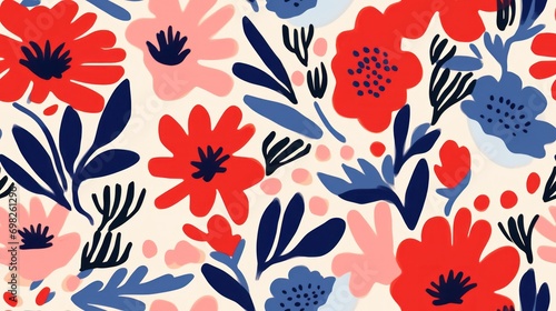  a red, white, and blue flower pattern on a white background with blue and red flowers on a white background.