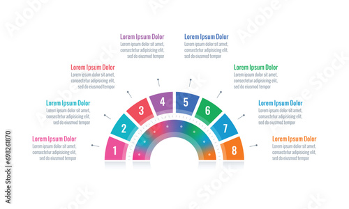 half circle infographic template. eight option informational templates. internet, annual report, web infographic template