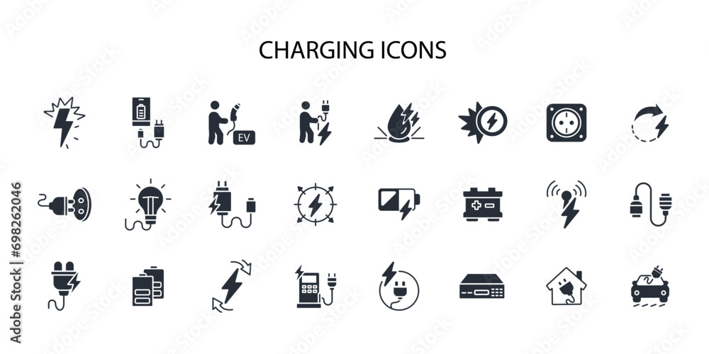 Charging icon set.vector.Editable stroke.linear style sign for use web design,logo.Symbol illustration. - obrazy, fototapety, plakaty 