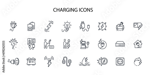 Charging icon set.vector.Editable stroke.linear style sign for use web design,logo.Symbol illustration.