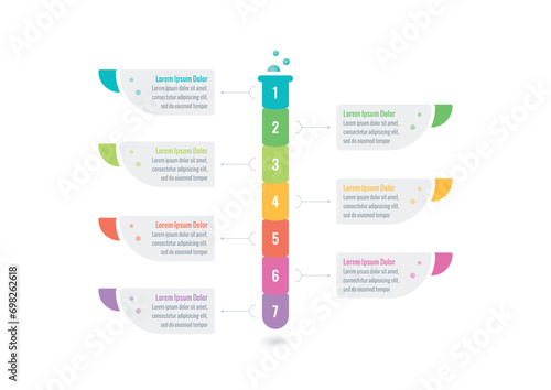 colorful test tube infographic template. web, business, internet, annual report, book, magazine infographic template. seven steps informational template