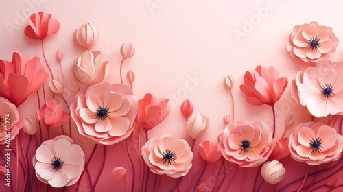  a bunch of flowers that are next to each other on a pink and red background with a place for text.