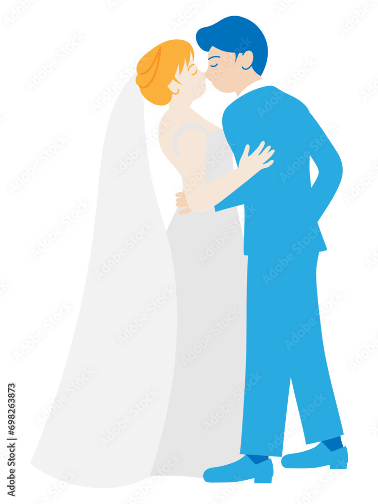 結婚式でキスをする新郎新婦