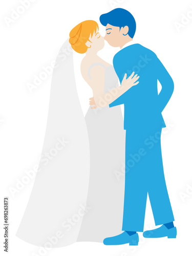 結婚式でキスをする新郎新婦