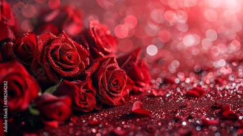 banner with red roses and glitter for valentine s day