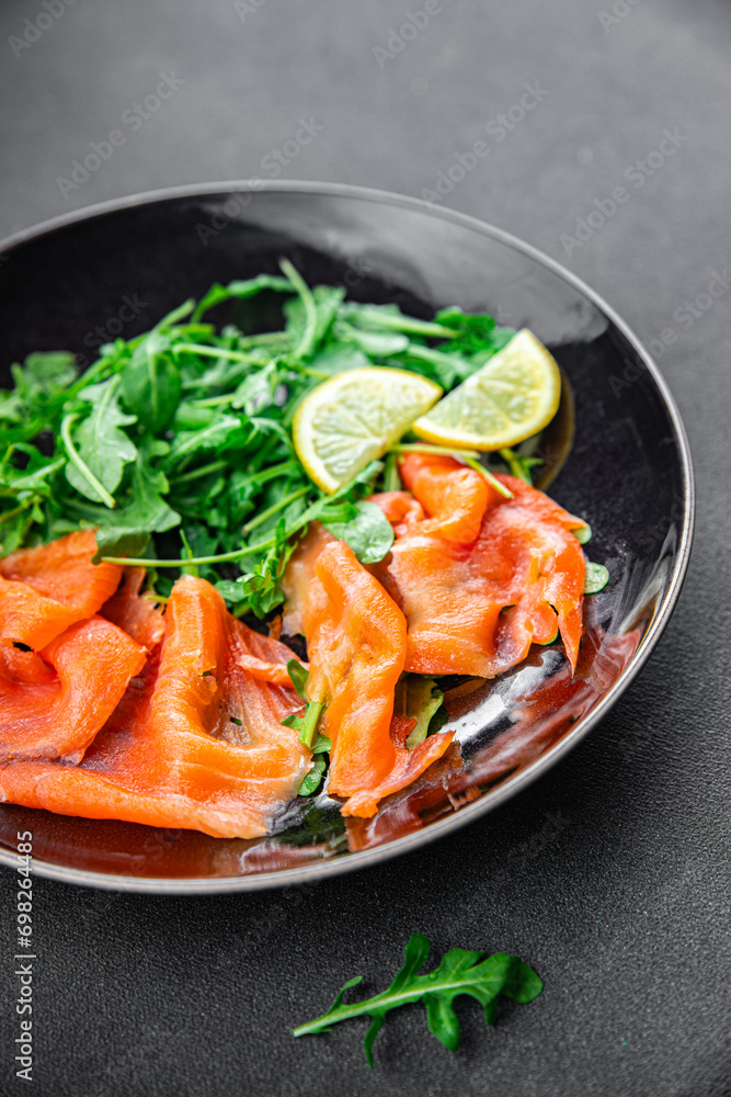 salmon salad fish seafood ready to eat eating cooking appetizer meal food snack on the table copy space food background rustic top view diet Pescetarian salmon salad fish seafood ready to eat eating cooking appetizer meal food snack on the table copy space food background rustic top view diet Pescetarian