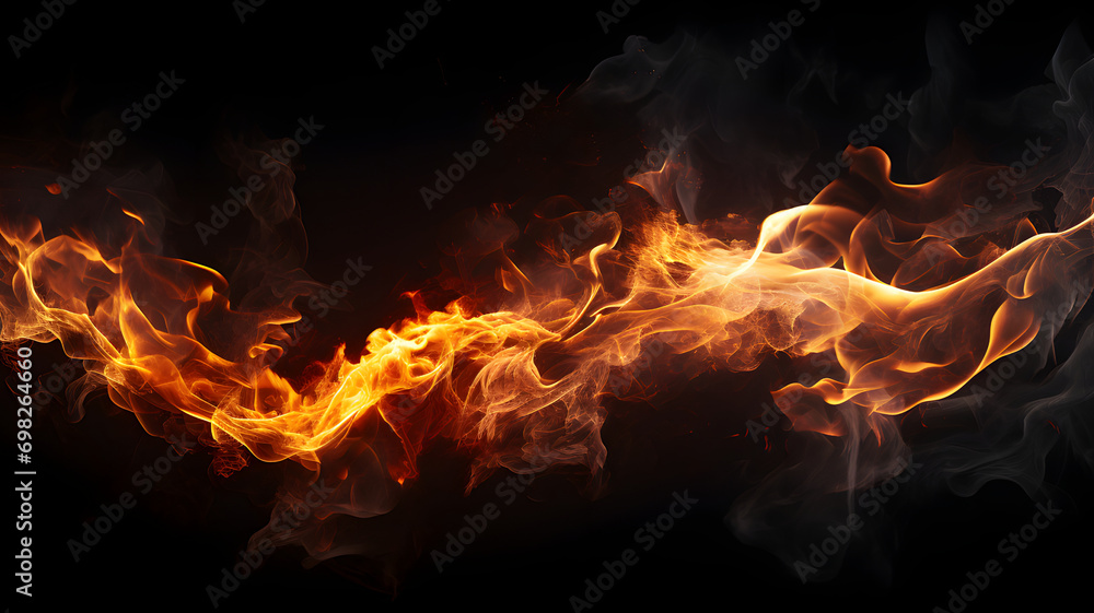 Fototapeta premium Abstract flame flowing line on black background