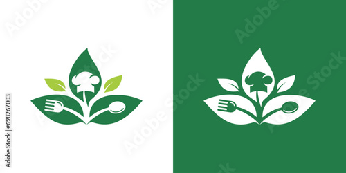 Natural food green logo design template. organic food for vegetarians