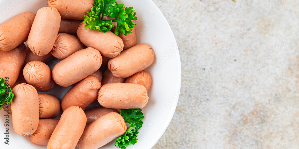 sausages pork fresh meat tasty eating fast food cooking appetizer meal food snack on the table copy space food background rustic top view sausages pork fresh meat tasty eating fast food cooking appetizer meal food snack on the table copy space food background rustic top view