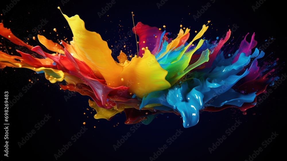  a multicolored liquid splashing into the air on a black background with a black background and a black back ground.