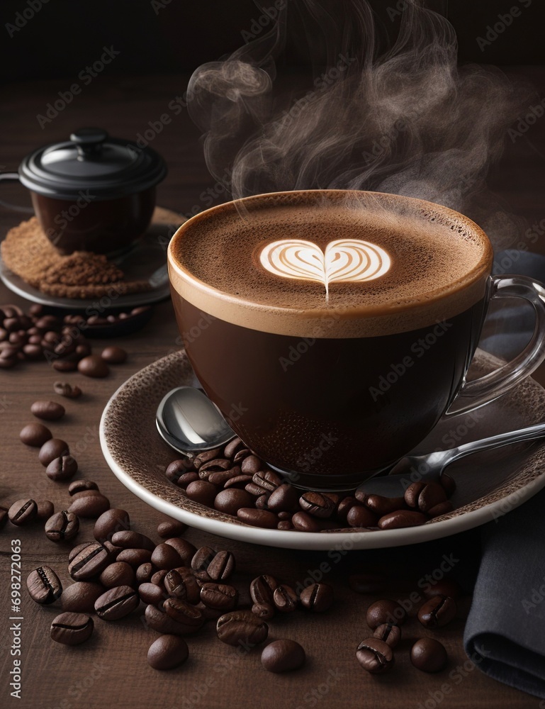 Cappuccino with Heart Latte Art and Beans Cappuccino with Heart Latte Art and Beans