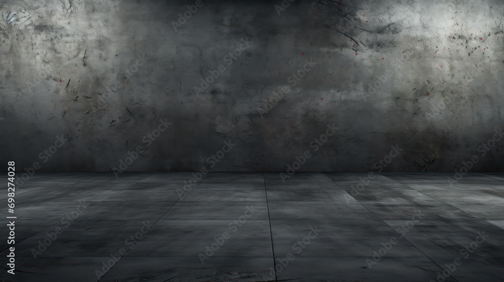 a black and white photo of a room with a concrete floor and a black and white clock on the wall. a black and white photo of a room with a concrete floor and a black and white clock on the wall.