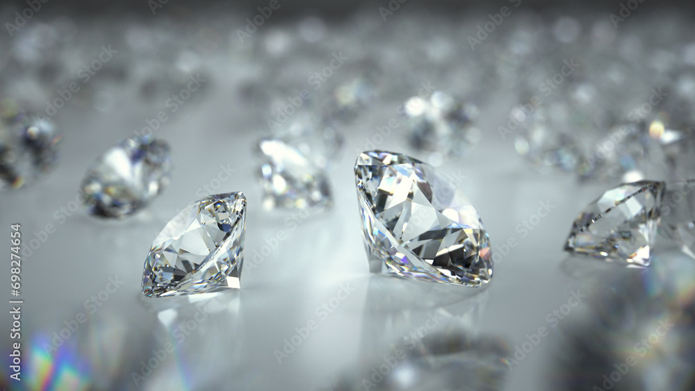 Diamonds on a background - perspective diamonds - many diamonds white background stock photo