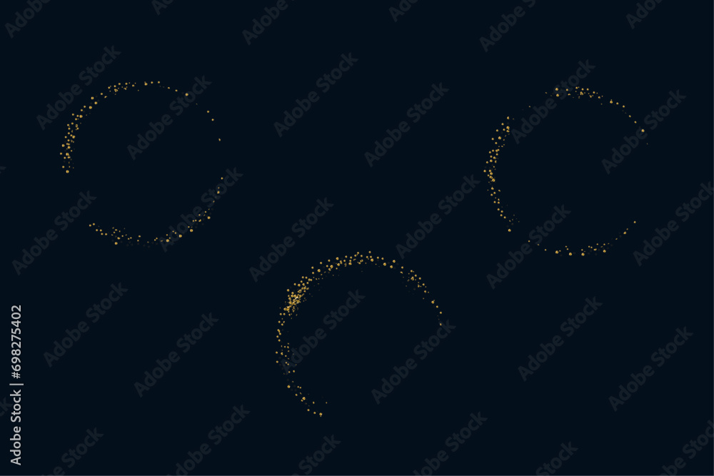 Gold realistic shiny glitter ring or circle with glittering dust and shimmery particles. Round frame of flare trail with isolated background. Christmas shooting star trail