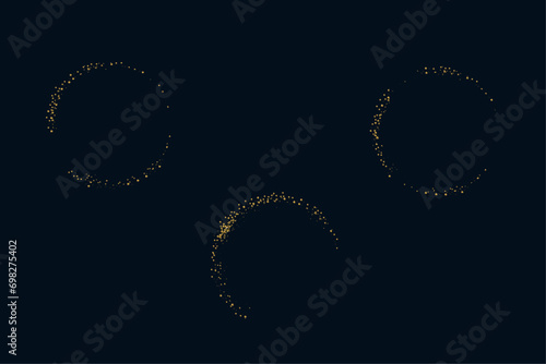 Gold realistic shiny glitter ring or circle with glittering dust and shimmery particles. Round frame of flare trail with isolated background. Christmas shooting star trail
